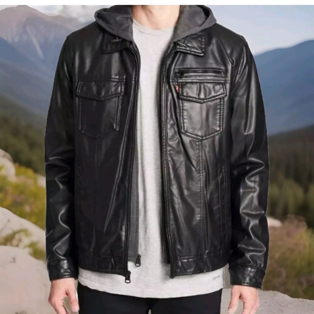 Levi's Vegan Leather Tucker Jacket Sz XXL Sherpa Lined Pockets Biker Streetwear